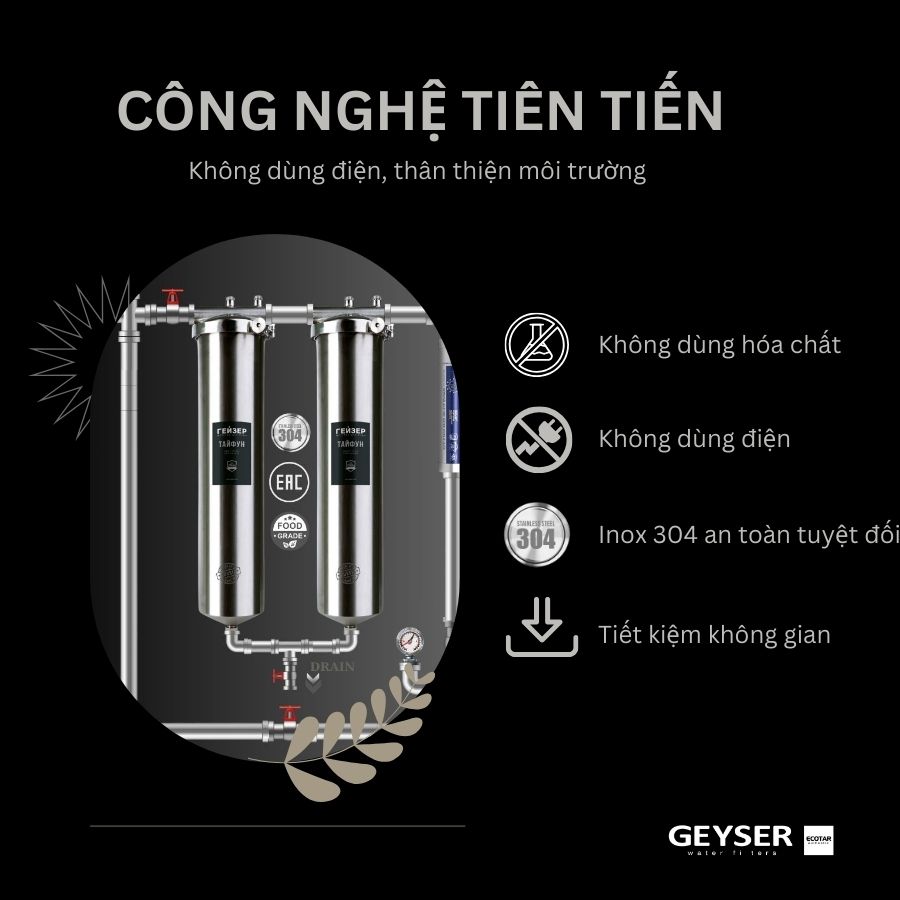 Lọc tổng đầu nguồn Geyser Ecotar 2F1A ứng dụng công nghệ mới nhất thân thiện môi trường