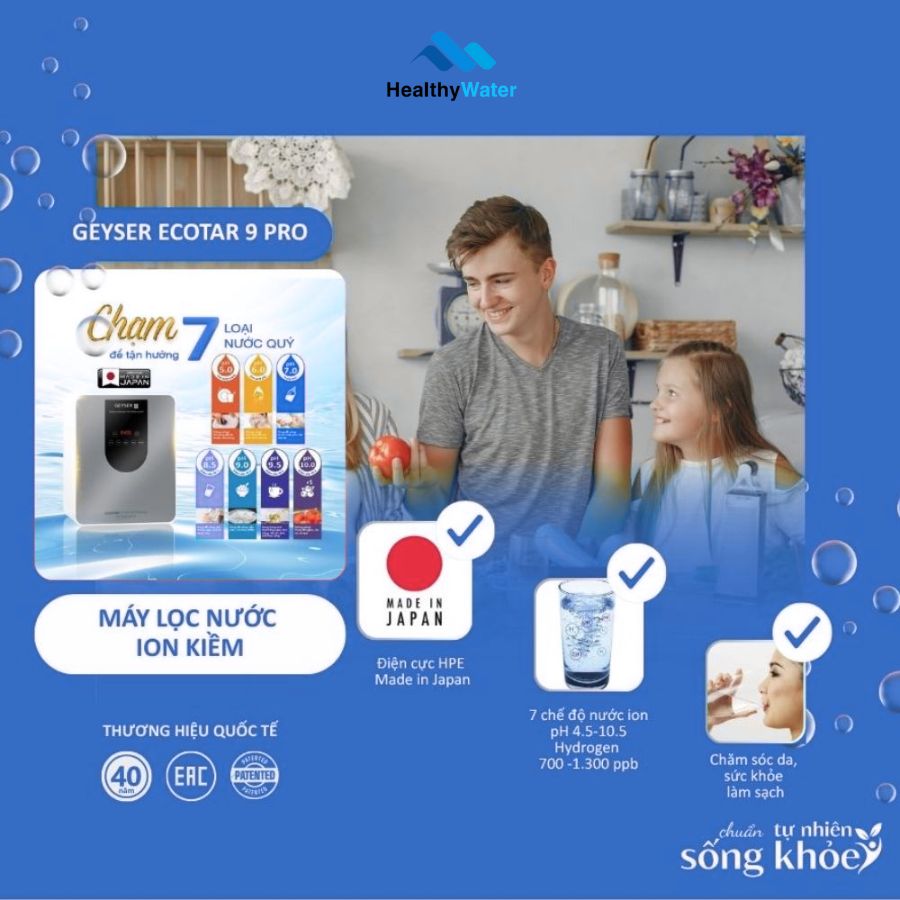 Máy lọc nước ion kiềm giàu hydro Ecotar 9 Pro